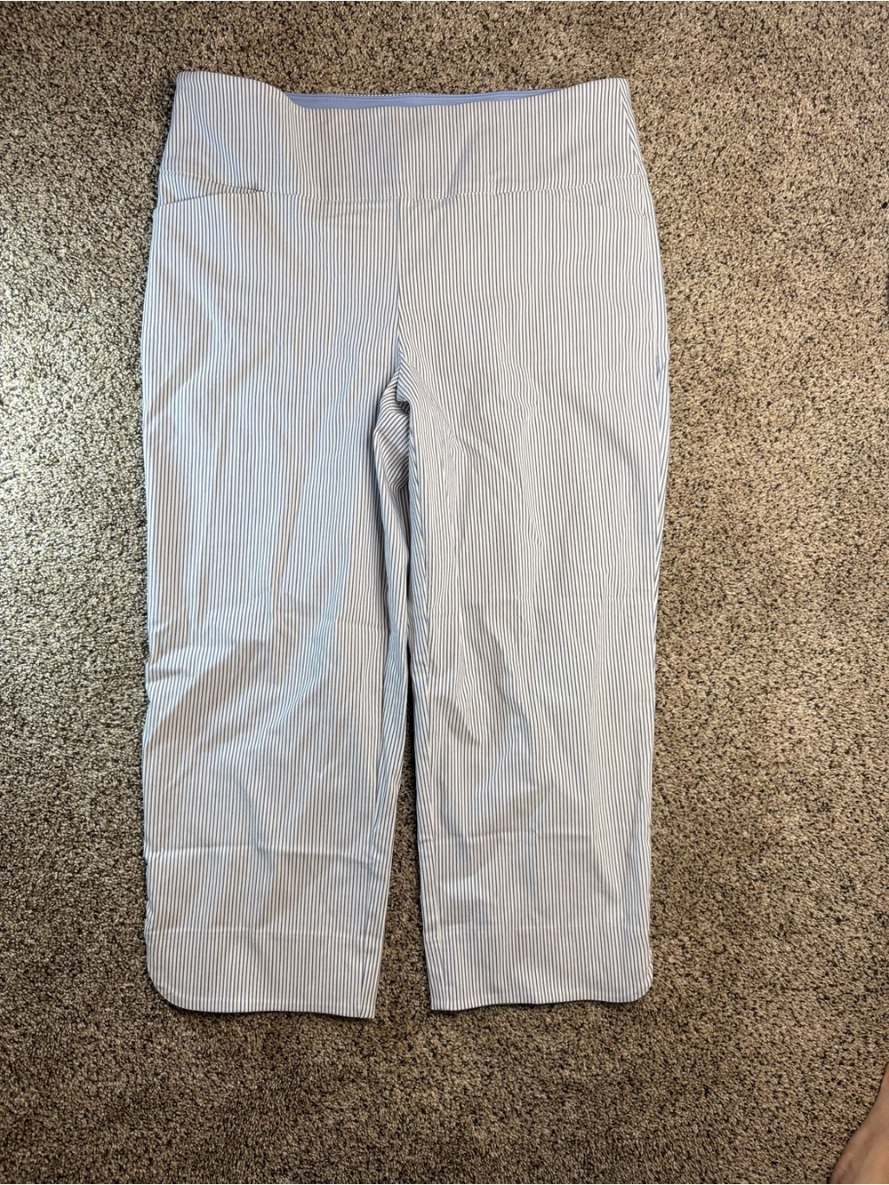 Women's Light Blue Pinstripe Cropped Pull-On Pants